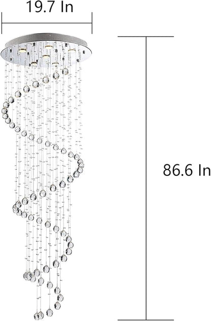 87-in Chandelier for High Ceiling, 6-Light Crystal Chandelier Spiral Design, Large Modern Ceiling Light for Stairs, Foyers, Living Rooms, Video Availablle for Easy Installation