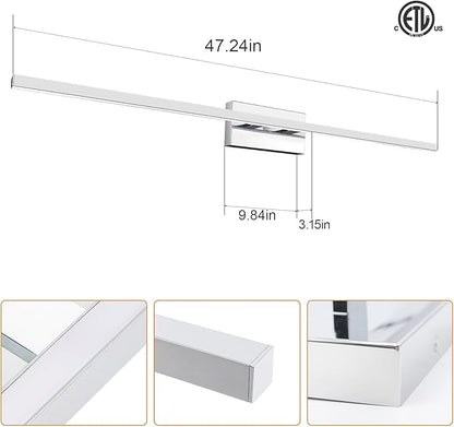 VOLISUN 48-Inch Dimmable Bathroom Vanity Light, 30W 5CCT LED Fixture Over Mirror, Chrome, ETL Certificated