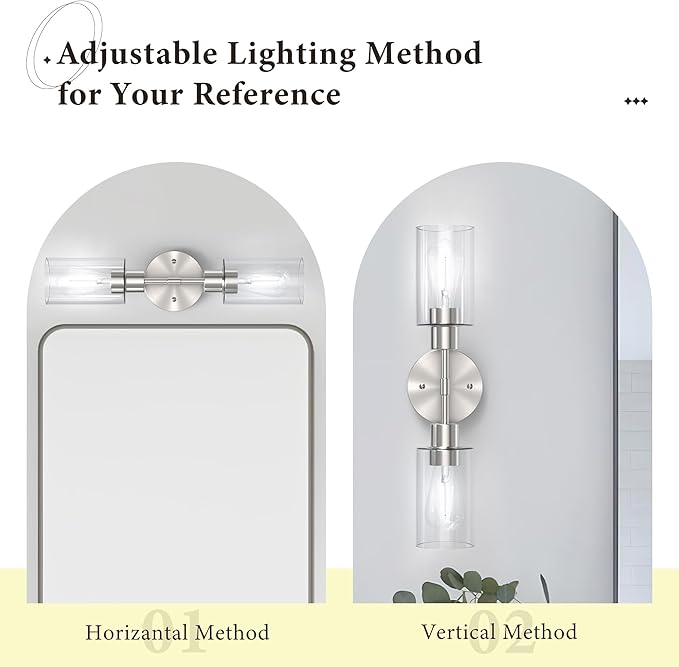Bathroom Light Fixtures 2 Light Brushed Nickle, Bathroom Vanity Lights Over Mirror, Bathroom Sconces Wall Lighting，Farmhouse Vanity Light, Modern Vanity Lights with Clear Shades