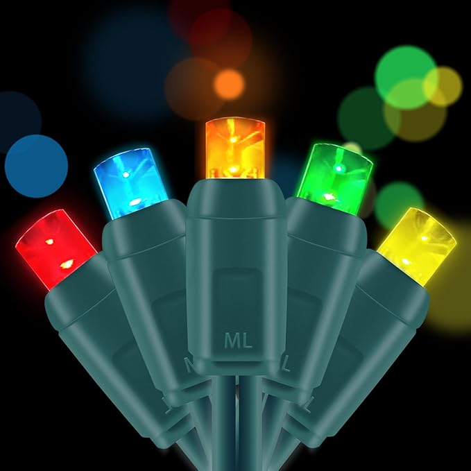 UL Listed 50 Count 5MM Wide Angle Led Christmas Light Set,Outdoor Mini Led String Lights for Garden Patio Tree Lighting Decoration,17 Feet Green Wire (Multi-Colored)