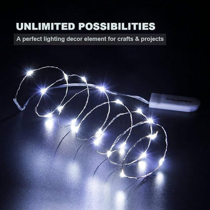 CYLAPEX 24 Pack Fairy Lights Battery Operated 7ft 20 LED Mini String Lights Silver Wire Firefly Starry Moon Lights for Wedding Mason Jars Party Christmas Centerpiece Table Decorations, Cool White