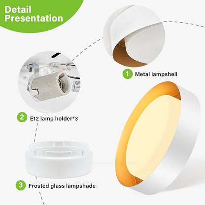 Yiisem Modern White and Gold Flush Mount Ceiling Lights, 16.5" Minimalist Glass Round Ceiling Lighting, Drum Close to Ceiling Light Fixtures for Living Room, Bedroom, Dining Room, Kitchen, Hallways