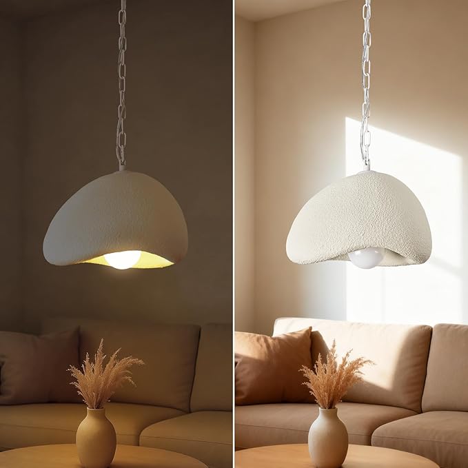 Wabi Sabi Pendant Lights,11.8in White Modern Pendant Light Resin Hanging Lamp Kitchen Island Lighting Modern Japandi Chandelier for Dining Room Bedroom Hallway Restaurant Foyer