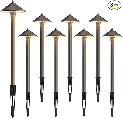 GOODSMANN Landscape Lighting Outdoor Low Voltage Landscape Lighting Kits 8PK Pathway Lights Wired 10W 25 Lumen 2700K Warm White Metal 12V Bronze Electric Sidewalk Walkway Lights with Cable Connectors