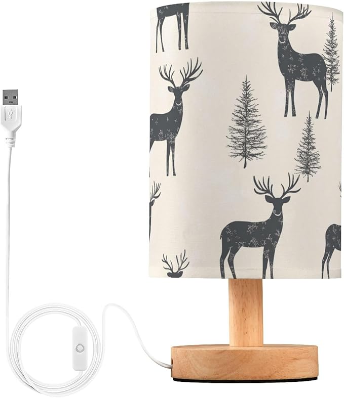 Bedside Table Lamp Deer Animals Forest Tree Nightstand Lamp with Wood Desk Lamps for Bedroom Living Room Nursery Office Home Decor