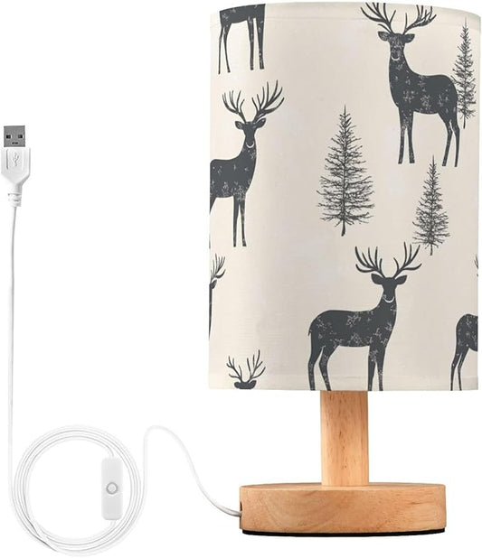 Bedside Table Lamp Deer Animals Forest Tree Nightstand Lamp with Wood Desk Lamps for Bedroom Living Room Nursery Office Home Decor