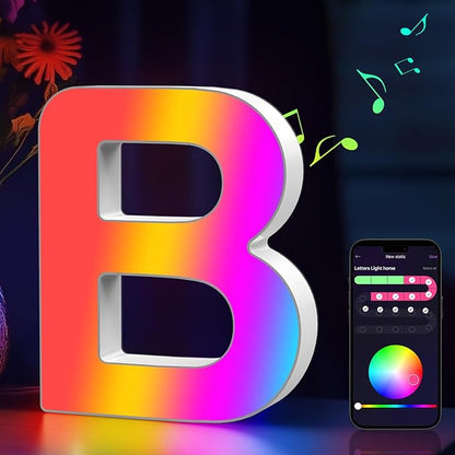Light Up Letters Marquee Letter - Music Sync RGB Color Changing LED Lights Letter Logo Game Lights for Girls Women Party Birthday Christmas Valentine's Day Wall Desktop Decoration (MRGB-B)