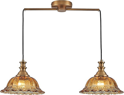 HDDFL Vintage 2 Light Pendant Light Fixtures Modern Brown Glass Hanging Lighting with Adjustable Cord for Kitchen Island Dining Room Living Room Hallway