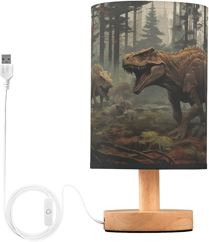 Bedside Table Lamp Forest Dinosaurs Animal Nightstand Lamp with Wood Desk Lamps for Bedroom Living Room Nursery Office Home Decor