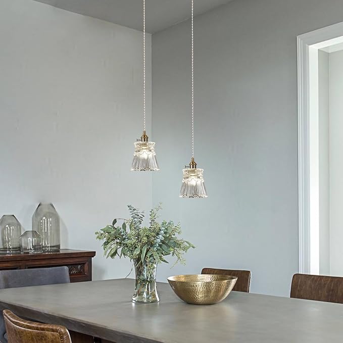 Glass Pendant Light 5.7 Inch Mini Vintage Brass Pendant Lights Fixture with Switch Farmhouse Hanging lamp for Kitchen Island Dining Room Hallway Bedroom Bar Restaurants Foyer E26 Gold 1-Light