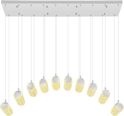 Rectangular Crystal Chandelier for Living Room Modern Linear Chandelier for Dining Room Crystal Kitchen Chandeliers Over Table Silver 10 Lights