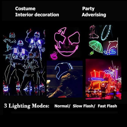 3m red neon Wire Flash Electroluminescence, Cutting El Wire,Used for DIY Design, Various Holiday Party Decoration. (Red, 3m)