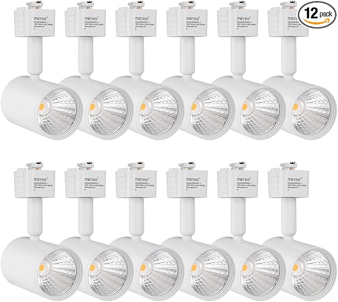 mirrea LED Track Lighting Heads Compatible with Single Circuit J Type Rail Ceiling Spotlight for Accent Task Wall Art Exhibition Lighting 6.5W 3000K Warm White 24° White Painted Pack of 12