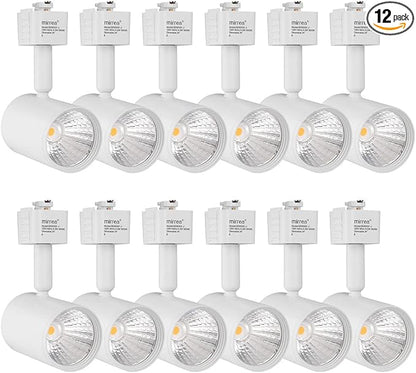mirrea LED Track Lighting Heads Compatible with Single Circuit J Type Rail Ceiling Spotlight for Accent Task Wall Art Exhibition Lighting 6.5W 3000K Warm White 24° White Painted Pack of 12