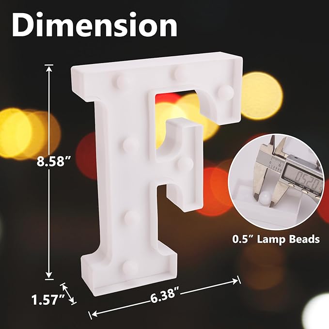LED Marquee Sign Light Up Letters, Alphabet Light Up Letters Sign, Battery Powered LED Letter Lights for Night Light, Wedding, Birthday, Party, Christmas or Home Decor (Letter F)