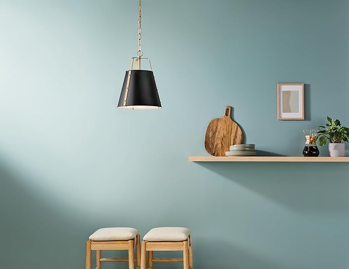 Kichler Etcher 1-Light Pendant Light Fixture with Etched Painted White Glass Diffuser in Black and Champagne Bronze for Kitchen Island or Dining Room (17" x 13"), 52710BK