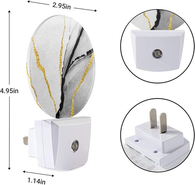 EKOBLA Modern Marble Plug-in Night Light, Gold & Gray Pattern LED Nightlight with Auto Sensor for Stairs, Hallway & Kitchen