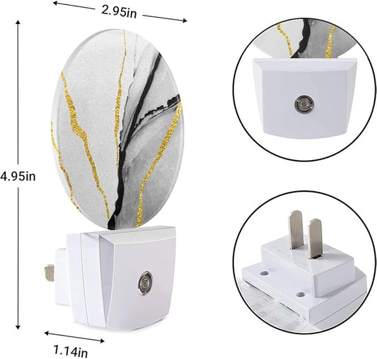 EKOBLA Modern Marble Plug-in Night Light, Gold & Gray Pattern LED Nightlight with Auto Sensor for Stairs, Hallway & Kitchen