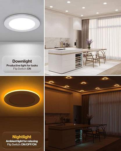 Sunco 24 Pack 4 Inch LED Recessed Lights with Night Light, Slim Ceiling Lighting, 900 LM, 11W (110W Equiv), Selectable CCT 2700K/3000K/3500K/4000K/5000K, Dimmable, Canless with Junction Box ETL