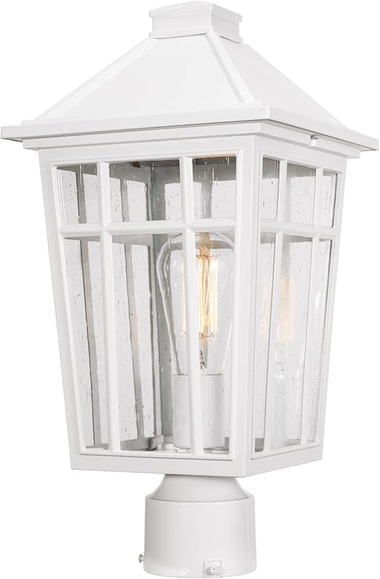 Darkaway Large Outdoor Post Lights Lamp Post Light Fixture, 17inch Waterproof Aluminum Post Lamp with Glass, Fence Deck Lighting for Garden, Patio, Pathway (Large，White)