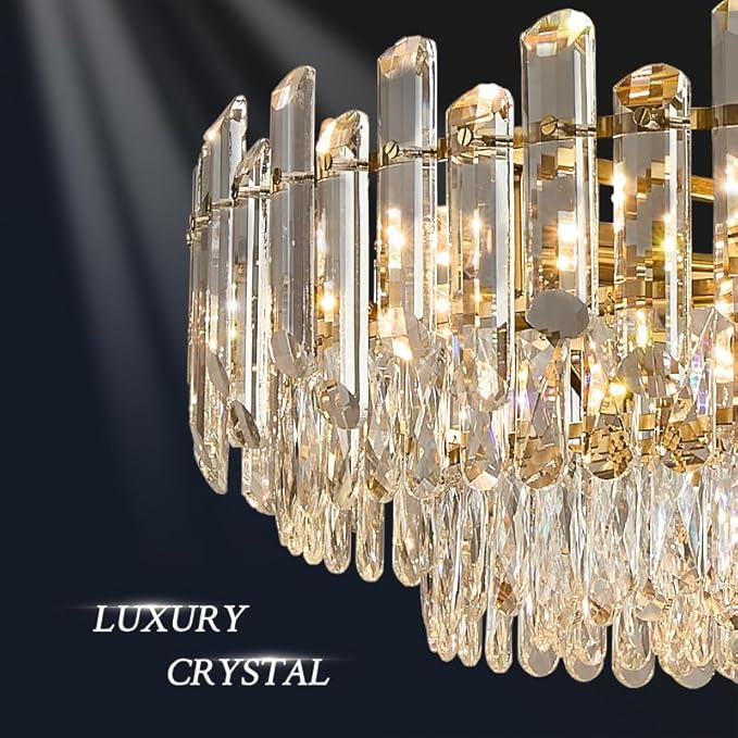 31.5" Gold Crystal Chandeliers Fully Transparent Crystal Modern3-Tier Luxury Pendant Light 12-Light Ceiling Pendant Lighting for Dinning Room Living Room Foyer