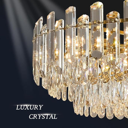 31.5" Gold Crystal Chandeliers Fully Transparent Crystal Modern3-Tier Luxury Pendant Light 12-Light Ceiling Pendant Lighting for Dinning Room Living Room Foyer