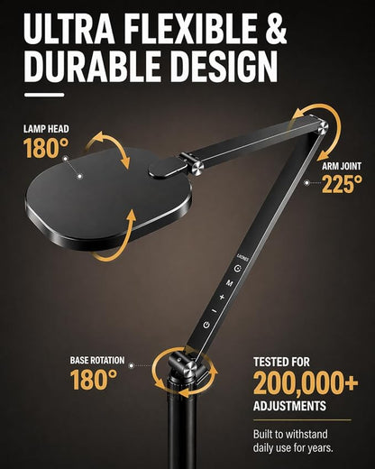 Eye-Caring LED Floor Lamp for Office, Reading, and Crafting, 69" Dimmable Office Lamp, Standing Reading Lamp with 30 Lighting Modes, Remote &Touch Control, Memory, Timer & Adjustable Swing Arm, CRI 97