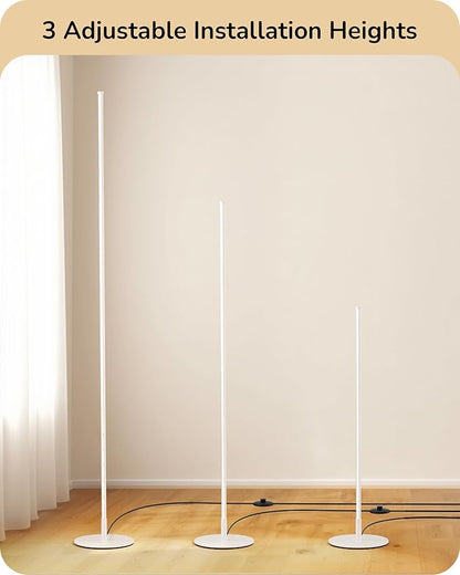 EDISHINE 59.8" Corner Floor Lamp, White Floor Lamp with Remote, 3 Height Settings, 3 Color Temperature & Stepless Dimming, Foot Switch, Slim Floor Lamps for Living Room, White