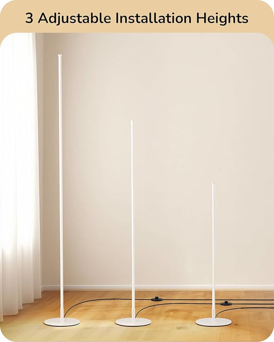 EDISHINE 59.8" Corner Floor Lamp, White Floor Lamp with Remote, 3 Height Settings, 3 Color Temperature & Stepless Dimming, Foot Switch, Slim Floor Lamps for Living Room, White