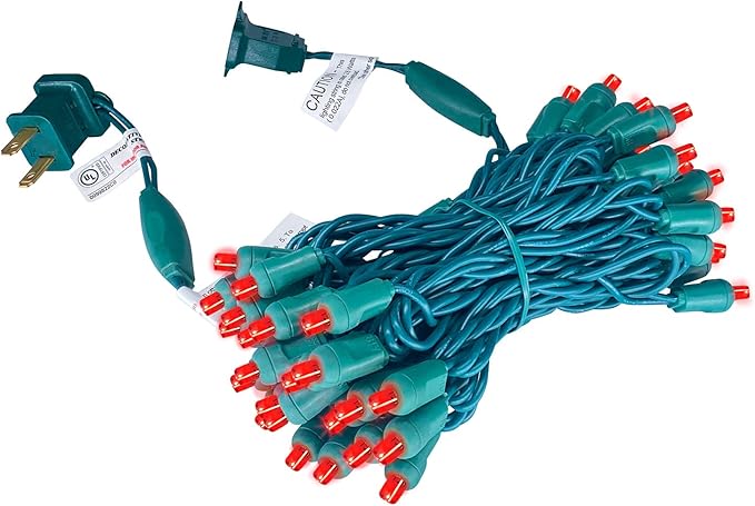 UL Listed 50 Count Dimmable 5MM Wide Angle Led Christmas Light Set,Outdoor Mini Led String Light for Outdoor Garden Patio Trees Lighting Decoration,17 Feet Green Wire (Red Color)