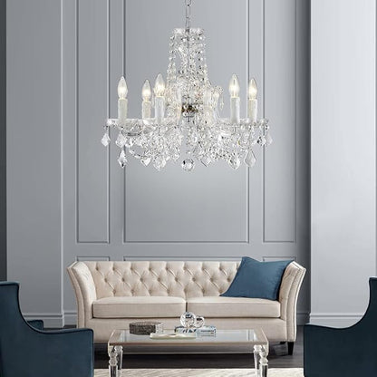 AGV LIGHTING Modern Chandelier Light Fixture, Crystal Pendant Raindrop Chandelier, Maria Theresa Silver Crystals Chandelier with 6-Lights, D20 X H18, Adjustable Chain Max 39"