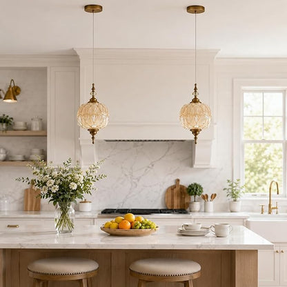 Vintage White Glass Pendant Lights 8.3 inch Pendant Lighting Fixture with E26 Bulb for Bedroom Living Room Dining Room Kitchen Island Hallway