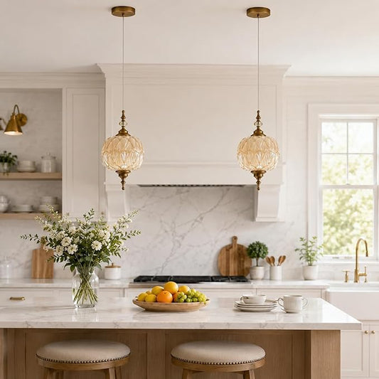 Vintage White Glass Pendant Lights 8.3 inch Pendant Lighting Fixture with E26 Bulb for Bedroom Living Room Dining Room Kitchen Island Hallway