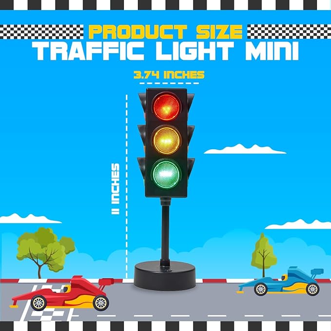 Playbees Mini Traffic Light Lamp with Base 11 inches Vibrant Decoration Working with Batteries or USB-C Traffic Light Blinking Modes Decoration for Bedrooms Stop Sign Room Decor