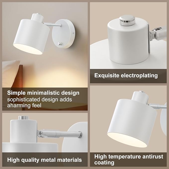 LIGHTESS Wall Sconces Set of Two with Switch, Dimmable Indoor Hardwired Wall Sconce, Industrial Wall Lights for Bedroom, Living Room, Bathroom, Hallway, Kitchen (Not Included Bulb)