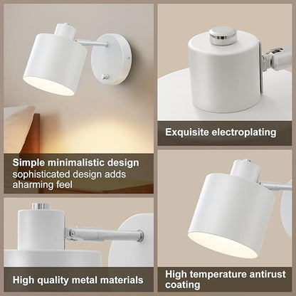 LIGHTESS Wall Sconces Set of Two with Switch, Dimmable Indoor Hardwired Wall Sconce, Industrial Wall Lights for Bedroom, Living Room, Bathroom, Hallway, Kitchen (Not Included Bulb)