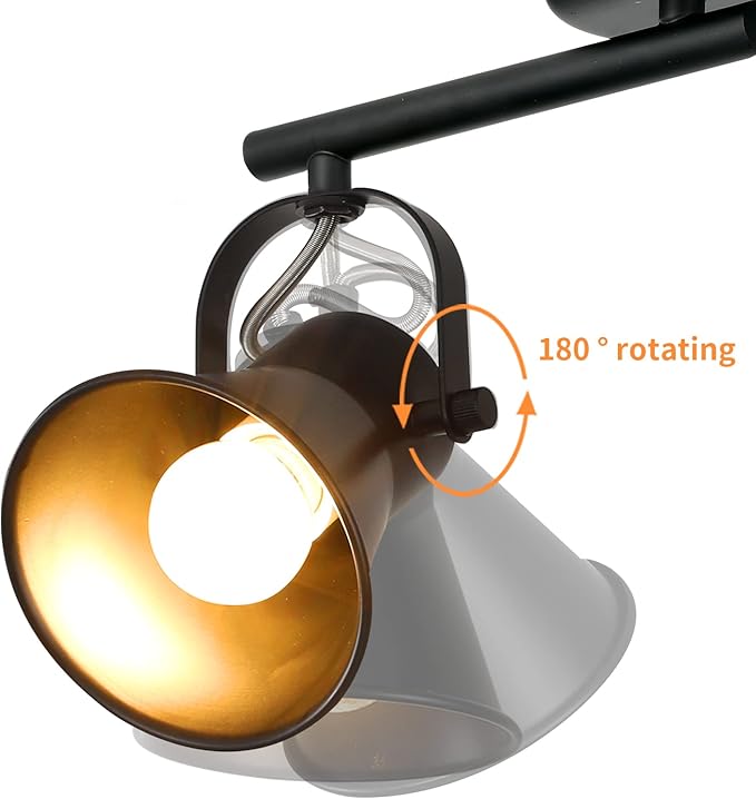 4-Light Track Lighting Kit, Directional Ceiling Light, Industrial Black Kitchen Track Lighting Fixtures Ceiling for Kitchen, Living Room, Dining Room, Hallway.
