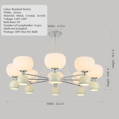 Mid Century Modern Globe & Sputnik Chandelier in Brushed Nickel with Crystal Chains,Bubble Chandelier Lighting, Pre-Assembled Round Light Fixture for Living Room,Dining Room,Entryway