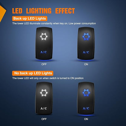 Nilight A/C Rocker Switch Led Light Bar 5 Pin Laser On Off SPST Switches 20A/12V 10A/24V Blue with Jumper Wires Set for Cars Trucks Boats ATVs UTVs RVs