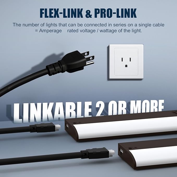 24 Inch LED Under Cabinet Light, Plug in Kitchen Lighting, 3CCT Selectable (3000K/4000K/5000K), CRI94 High Color Accuracy, Linkable, Slim Design Dimmable, Brown