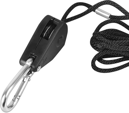 iPower 1/8 Inch Adjustable Grow Light Hangers, 8 Feet Long Heavy Duty Rope Reinforced Metal Gears 150lbs Weight Capacity for Plant Tent, Black, 2 Pairs