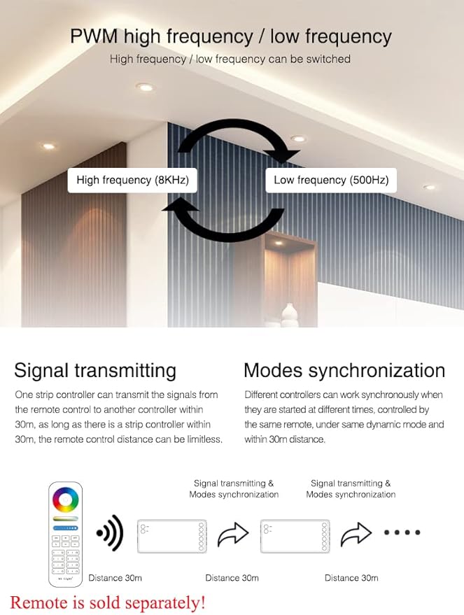 LGIDTECH FUT037S RGB Color LED Strip Light Controller,Input DC 12-24V,Output Max 12A