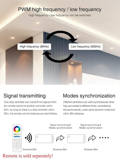 LGIDTECH FUT037S RGB Color LED Strip Light Controller,Input DC 12-24V,Output Max 12A