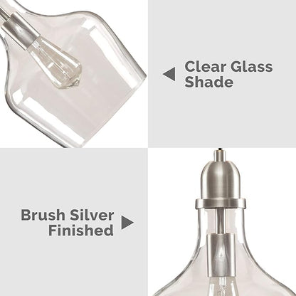 INK+IVY Auburn Pendant Kitchen Lighting for Dining Room, Industrial Lights, Hand-blown Glass Bell Shaped Pendant Light for Kitchen Island, Foyer, Bedroom, 9" Dia x 95.5" H, Silver/Clear