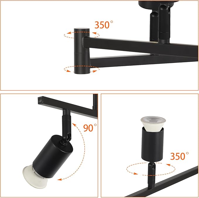 6-Light Black Track Lighting Fixtures Ceiling, Flexible Foldable Arm and Rotatable Light Head,Modern LED Track Lighting for Kitchen Islands, Dining Rooms(GU10 Socket, Bulbs Not Included)