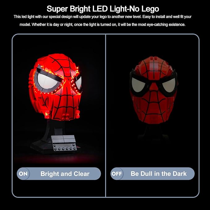 BrickBling LED Light Compatible with Lego Spider-Man's Mask 76285 (Lights Only), New 2024 Lighting Compatible with Lego Mask- Light up Your Model