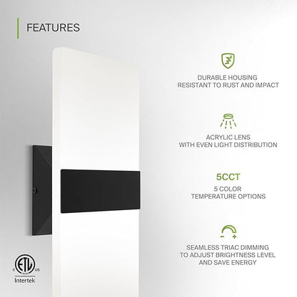 ASD 14 Inch Indoor LED Wall Sconce - 24W 2700K-5000K Dimmable Black Wall Sconce Lights for Living Room, Bedroom, Bathroom, Hallway - Modern Wall Sconces Hardwired, ETL Interior Light