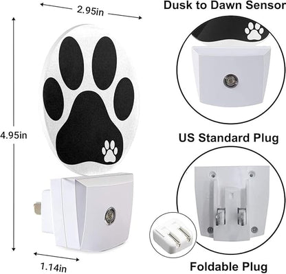 Dog Paw Night Light Black White Animal Footprint Dog Cat Paw Night Lights Plug into Wall 0.5W LED Lighting Auto on/Off for Bedroom Bathroom Hallway Stairway Kitchen