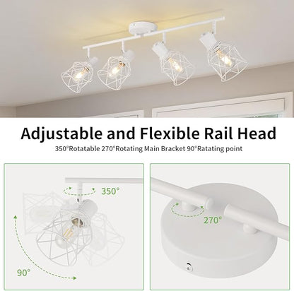 WILON Track Lighting Fixtures, Flush Mount Ceiling Spot Lights Modern Dining Room 4 Light Fixture 4 Way Track Light White Kitchen Rotatable Spotlight for Entryway Living Room