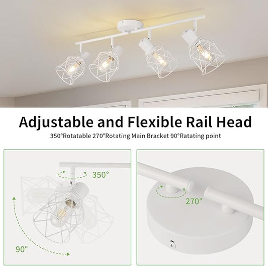 WILON Track Lighting Fixtures, Flush Mount Ceiling Spot Lights Modern Dining Room 4 Light Fixture 4 Way Track Light White Kitchen Rotatable Spotlight for Entryway Living Room